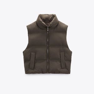 ZARA - Short Puffer Vest - Khaki - Size S - 3046/024